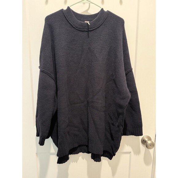 Women’s Free People Soft Peaches Tunic Black Oversized Sweater Large Relaxed - Picture 2 of 6